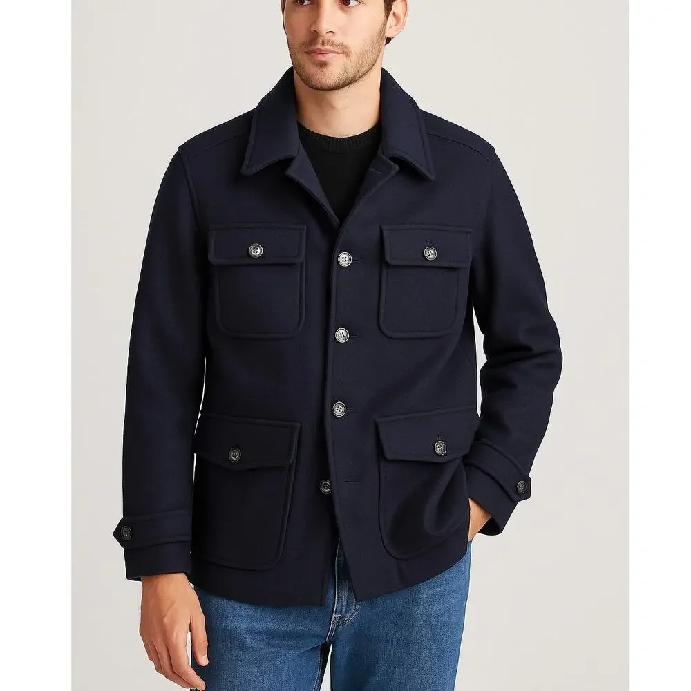 Banana Republic Wool Military Top Coat Navy Blue